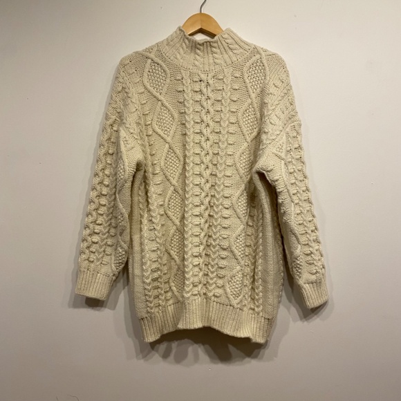 Zara White Cableknit Oversized Mock Neck Sweater Size Small-Medium - Picture 4 of 4